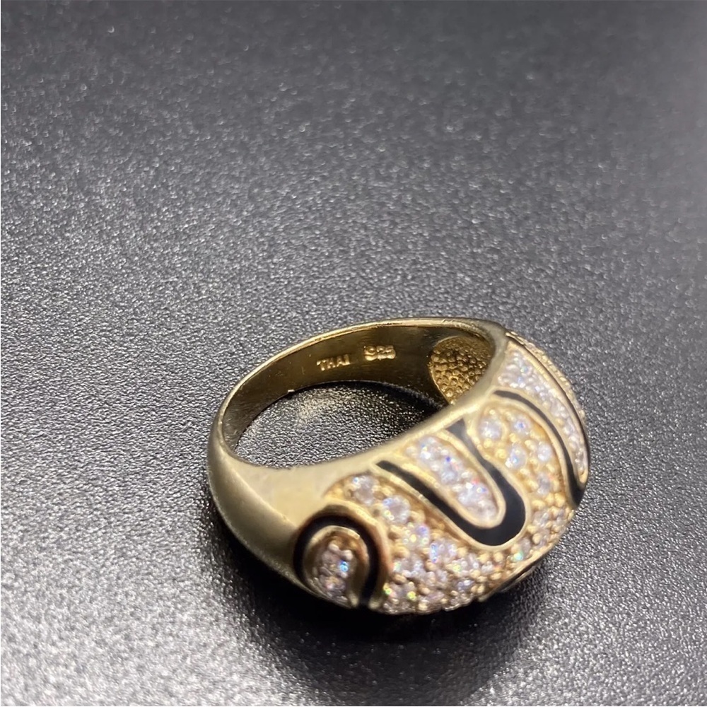 Shiny Lab Diamonds Gold Over Sterling Silver Dome Enamel Ring - Picture 4 of 9